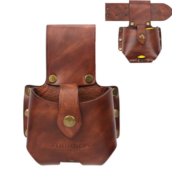 TOURBON Leather Large Tape Measure Holder Brown Tool Pouch with Belt Loop for Carpenters Electricians Woodworking