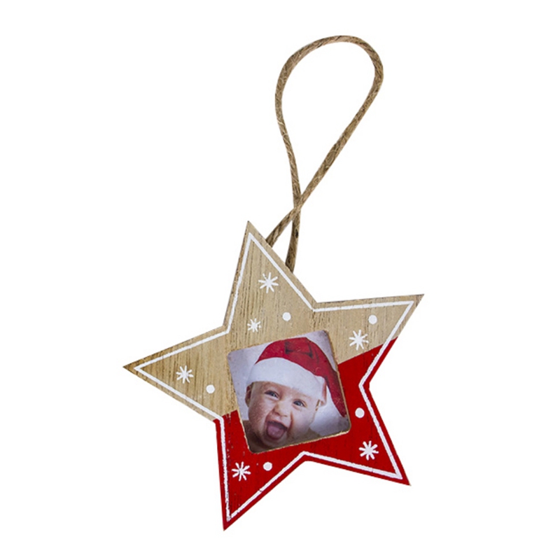 Daxin Hanging Wooden Picture Frame with Rope Christmas Tree Ornaments