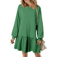 thumbnail image 3 of Sweatshirt Dresses for Women 2025 Long Sleeve Oversized Crewneck Sweatshirt Patchwork Ruffle Mini Dress Pullover Mint Green 2XL, 3 of 6