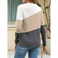 thumbnail image 2 of Women'S Color Block Tops Casual Long Sleeve Tunic Round Neck Pullover Shirts White Khaki L, 2 of 6