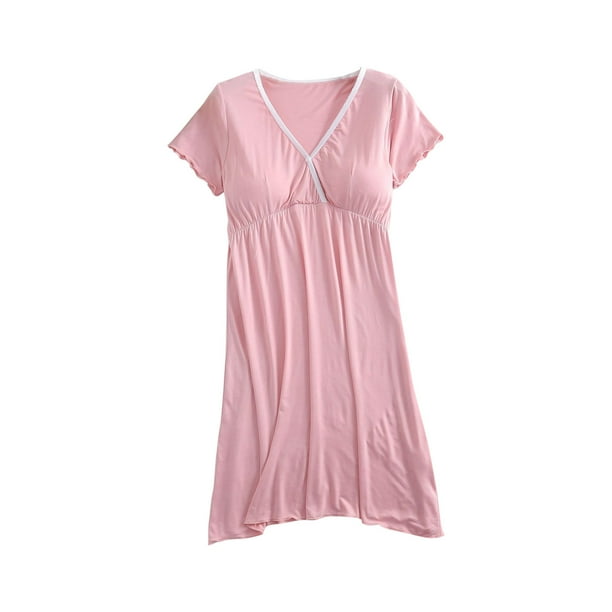 cotton breastfeeding dress Button Front Pocket Nursing Dress Midi (Length = 48.5 BLTIBY Maternity Nursing Nightgown Cotton