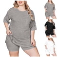 thumbnail image 7 of Women's 2 Piece Outfits Ribbed Short Sleeve Drop Shoulder Tee And Shorts Set Plus Size Tracksuit Casual Sets White,XXXL, 7 of 7