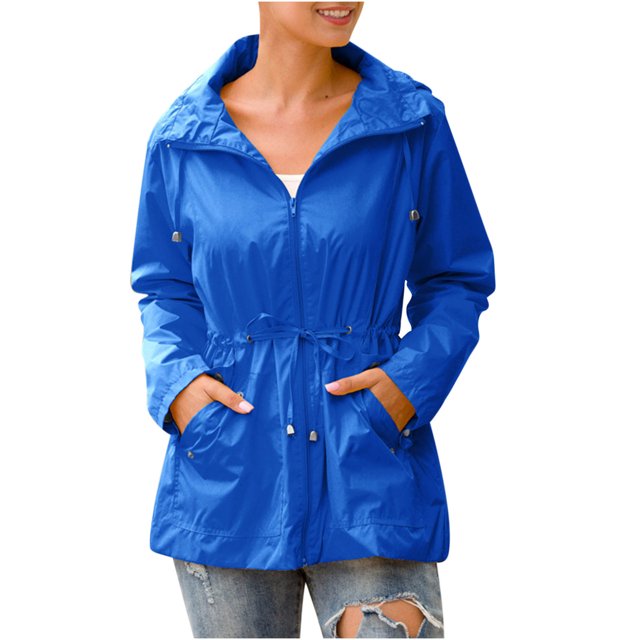Chaqueta de lluvia para mujeres de Ichuanyi para mujeres livianas con capucha, chaqueta liviana con capucha con capucha chaqueta de viento sólida al aire libre impermeable ICHUANYI WER202308183219