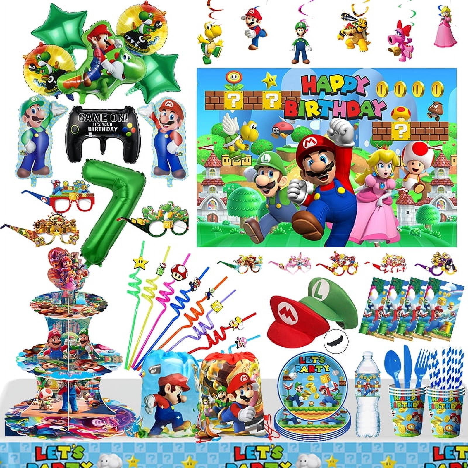 Decoraciones para fiestas de cumpleaños de juegos de Super Mario