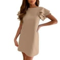 thumbnail image 1 of adviicd Robes de Vacances pour Femmes Robe Longue Décontractée à Manches Courtes Fendue Maxi d'Été Plage Beige,m, 1 of 5