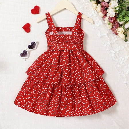 

PEASKJP Summer Dresses Children Girls Sleeveless Vintage Floral Floral A-Line Tulle Casual Dress Strappy Flowy Casual Dresses for Girls Red 6-7 Years