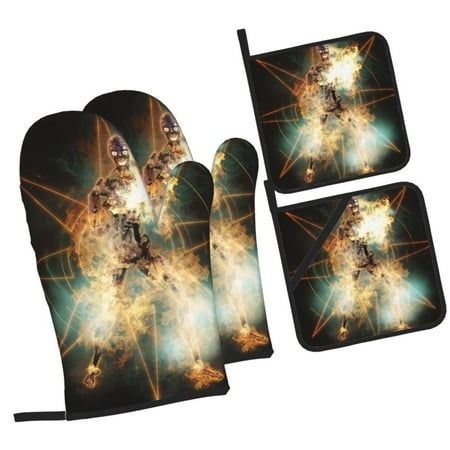 

ZICANCN Oven Mitts and Pot Holders Sets Science Fiction Robot Cyborg Baking Sets Kitchen Heat Resistant 4 Pieces