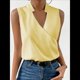 thumbnail image 5 of Camisetas Sin Mangas Plisadas para Mujer, Blusas Casuales Sin Mangas con Cuello en V, Camiseta Básica de Verano Amarillo M, 5 of 7