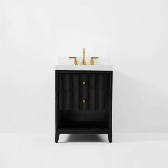 Momo 24 in. Bath Vanity in Black Oak with White Quartz Top and Undermount Basin
