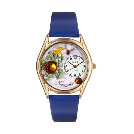 Women's Birthstone: November Royal Blue Leather and Gold Tone Watch