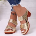 thumbnail image 2 of Rokment Orthopedic Platform Heels Slip on Dressy Sandals for Women Ladies 2026 Fashion Casual Quilted Leather Adjustable Band Chunky Block Heeled Open Back Slides Slippers Gold Size 9.5, 2 of 5