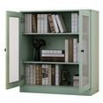thumbnail image 2 of Palace Imports 100% Solid Wood 3-shelf Bookcase with Adjustable Shelves and Frosted Glass Doors, Sage, 2 of 5
