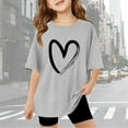 thumbnail image 2 of AWZXDE Kids Girls Letter Printed Short Sleeve T Shirt Oversized Casual Crewneck Tee With Heart Design For Valentine Day girls t shirts Grey，5-6 Years, 2 of 6