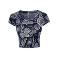 thumbnail image 1 of A2Y Women's Basic Solid Printed Scoop Neck Cap Sleeve Fitted Crop Rayon Top Tee Shirt Leaf Navy L, 1 of 3
