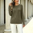 thumbnail image 6 of Meltox Womens Pullover Knit Sweater Long Sleeve Crewneck Slim Fit Lightweight Basic Top Soft Ribbed Trim Casual Layering Shirt Army Green L, 6 of 8