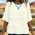 thumbnail image 5 of SETOOFF Womens 3/4 Length Sleeve Tops Chiffon Blouses Round Neck Multi Layer Ruffle Flare Sleeve Loose Casual Shirts Women Spring Summer Office Daily Outfit, 5 of 7