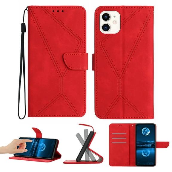 Wallet Case For iPhone 11, RFID Blocking Magnetic Flip Case with Card Slots Holder Kickstand Wrist Strap, PU Leather Folio Shockproof Protective Cover For iPhone 11, Red