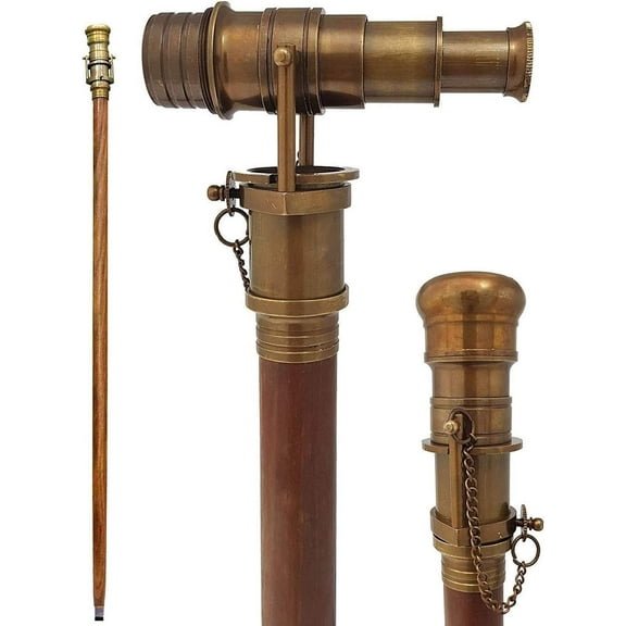 Thor Instruments Beautiful Nautical Antique Finish Walking Stick Telescope Collectible Wooden Cane with Brass Telescope Handle