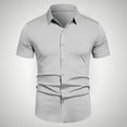 thumbnail image 1 of pstuiky camisetas de manga corta para hombre, Camisa informal de negocios de color liso con solapa y botones de manga corta para hombre camisetas de hombre s, 1 of 6