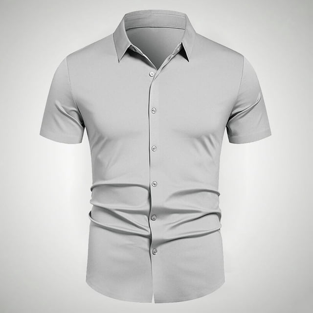 pstuiky camisetas de manga corta para hombre, Camisa informal de negocios de color liso con solapa y botones de manga corta para hombre camisetas de hombre s