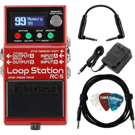 Boss RC-10R Rhythm Loop Station Bundle with Instrument Cable, Patch Cable, and Picks