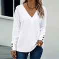 thumbnail image 2 of Women's Tops Dressy Casual V Neck Long Sleeve Buttons Hollow Out Lace Embroidered Blouses Shirts Womens Long Sleeve T Shirts plus Layering Tee for Women Shirts Hide Sweat Woman Shirts Summer, 2 of 4