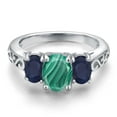 thumbnail image 3 of Gem Stone King 925 Sterling Silver Green Malachite and Blue Sapphire Filigree Style 3 Stone Ring for Women (3.11 Cttw, Oval 8X6MM and 6X4MM, Size 9) (Size 9), 3 of 6