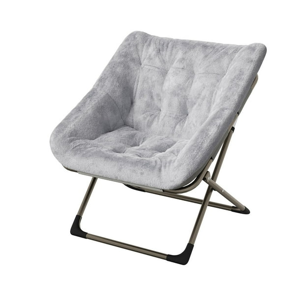 Ataucjin Folding Saucer Chairs for Adults, Comfy Faux Fur Lazy Chair with Metal Frame, 300 LB Capacity, No Assembly Required for Bedroom, Dorms, Apartments