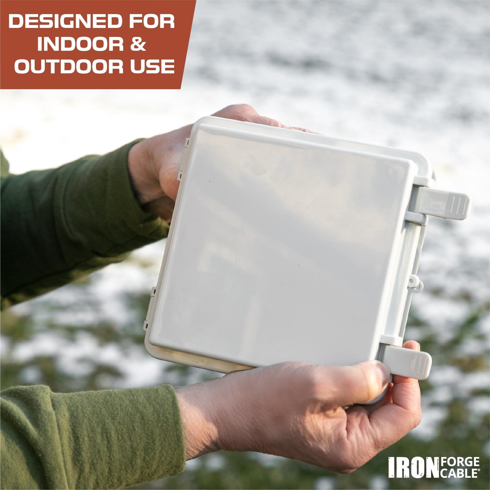 Iron Forge Cable Waterproof Junction Box - Outdoor Electrical Enclosure with Complete Accessories, ABS Plastic Project Boxes Weatherproof Hinged Light Gray Panel Cover, IP65 6" x 6" x 3.6" Inch