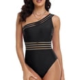 thumbnail image 4 of Faithtur Bikini pour Femmes, Maillot de Bain une Épaule Sans Manches Transparent Patchwork Été, 4 of 9