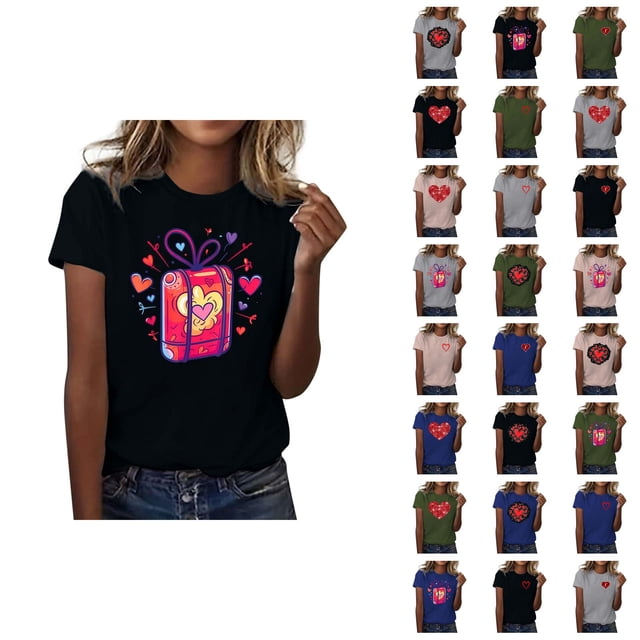 T-shirt Femme Saint-Valentin 2026 Mode Manches Courtes Col Rond Cœur Graphique