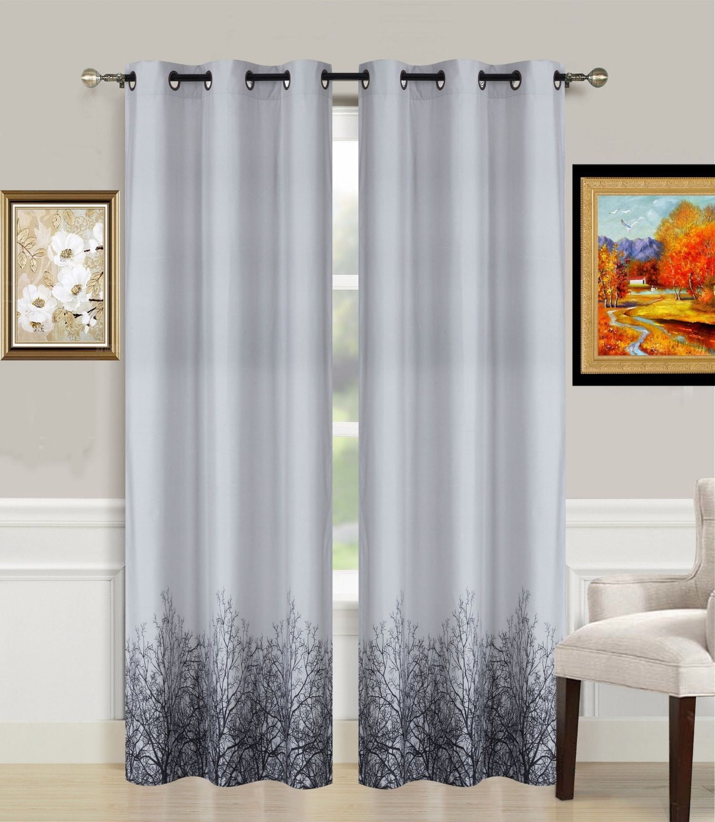 2-Piece Tree Printed Lined Blackout Grommet Window Curtain Treatment ...