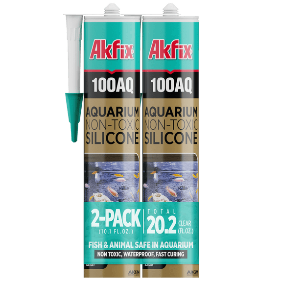 Akfix 100AQ Aquarium Silicone Sealant, Waterproof, Fish Safe, Clear, 10.1 fl oz, 2 Pack