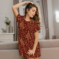 thumbnail image 3 of Fotbe Christmas Tree On A Red Background Bata de Dormir para Mujer con Estampado, Camisón de Algodón de Manga Corta, Ropa de Dormir Casual, 3 of 6