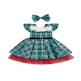 thumbnail image 1 of Robe à Carreaux Col Carré Manches Volantes avec Ceinture + Bandeau Nœud, 1 of 9
