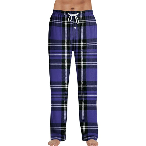 Dwelliawo Plaid Pants Men Plaid Comfy Pj Pants Baggy Christmas Casual Pajamas Fleece Drawstring Sleep Matching Pajama Bottoms Dark Purple 2XL