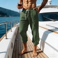 thumbnail image 4 of Yourumao Linen Capris for Men Drawstring Elastic Waist Straight Leg Pants Solid Lightweight Capri Pants Loose Beach Yacht Trousers with Pocket, 4 of 5