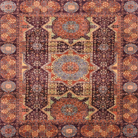 Ahgly Company Indoor Square Abstract Fire Brick Red Abstract Area Rugs, 3' Square