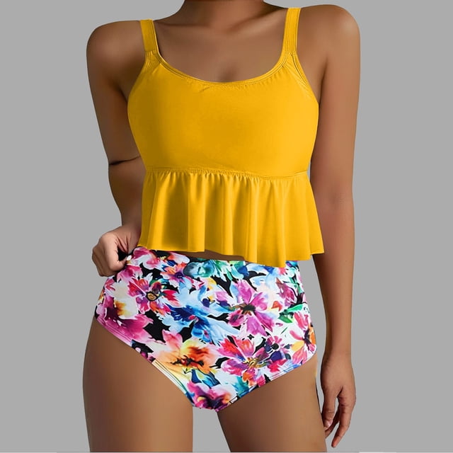 Traje de baño vintage estampado para mujer, traje de baño conservador, traje de baño de bikini con falda de playa estampada para mujer, traje de baño de nailon para mujer