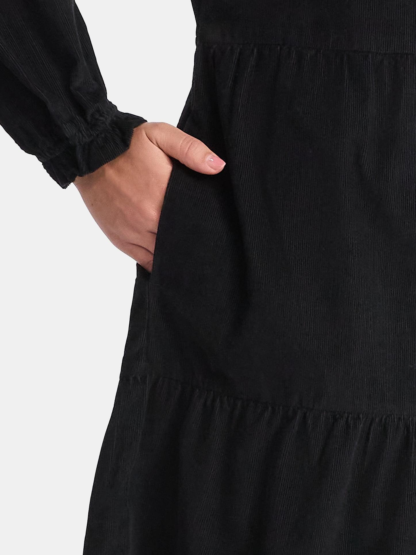 Time and Tru Women's Tiered Corduroy Dress with Long Sleeves, Sizes XS-XXXL