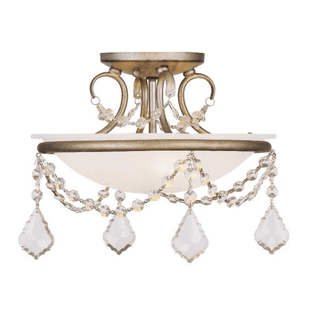 

Antique Silver Leaf Tone Finish Semi Flush Silver Material Candelabra 10 Long 2 Light Fixture