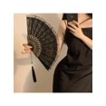 thumbnail image 1 of 1pc Women's Double-Layer Lace Retro Tassel, Exquisite Fashion, Gold Stamping, European-Style Hollow Out, Elegant And Graceful Floral Lace Dancing Fan, Suitable For Daily Use., 1 of 4