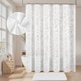 thumbnail image 3 of FRAMICS Fabric Shower Curtain Sets with Rug and Hooks, Lace Floral Leaves Bathroom Sets, Waterproof & Mold Resistant, White, 3 of 10