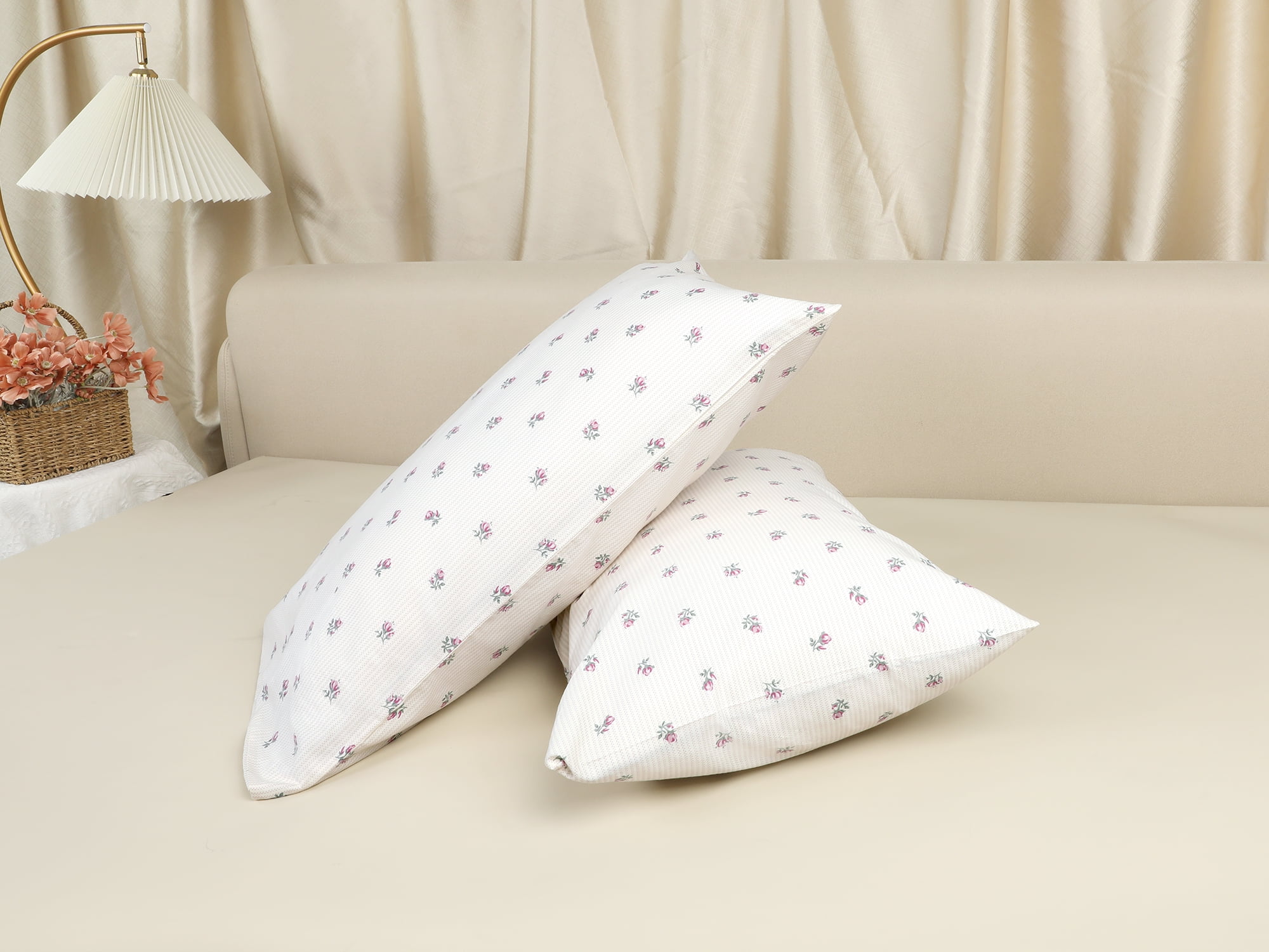 Unique Bargains Pillowcase Cotton Floral Pillow Cases with Envelope Closure Beige