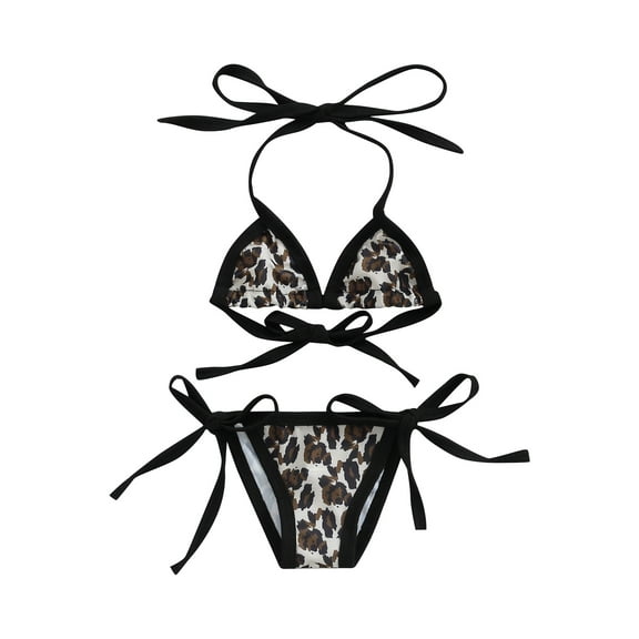 Musuos Baby Girl's Leopard Print Bikini Set 3 9 12 18 24Months Halter Neck Bikini Top   Bikini Shorts Summer Swimwear Beachwear