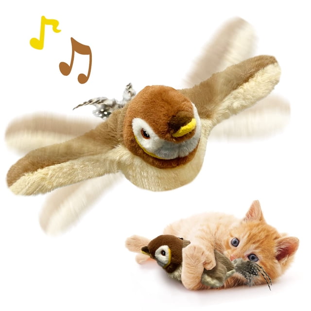 Juguete para gatos KreizyGo Flapping Wings Sparrow con hierba gatera y carga USB