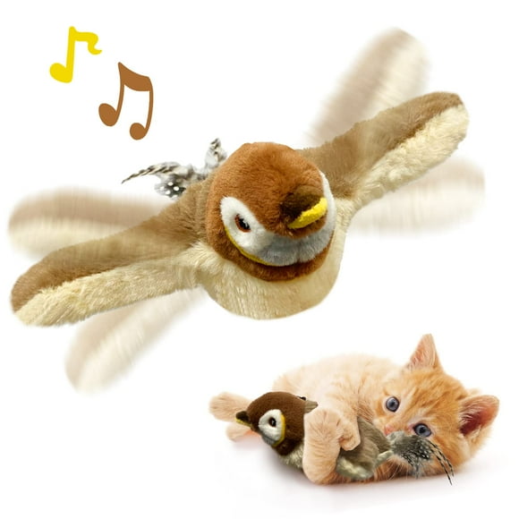 Juguete para gatos KreizyGo Flapping Wings Sparrow con hierba gatera y carga USB