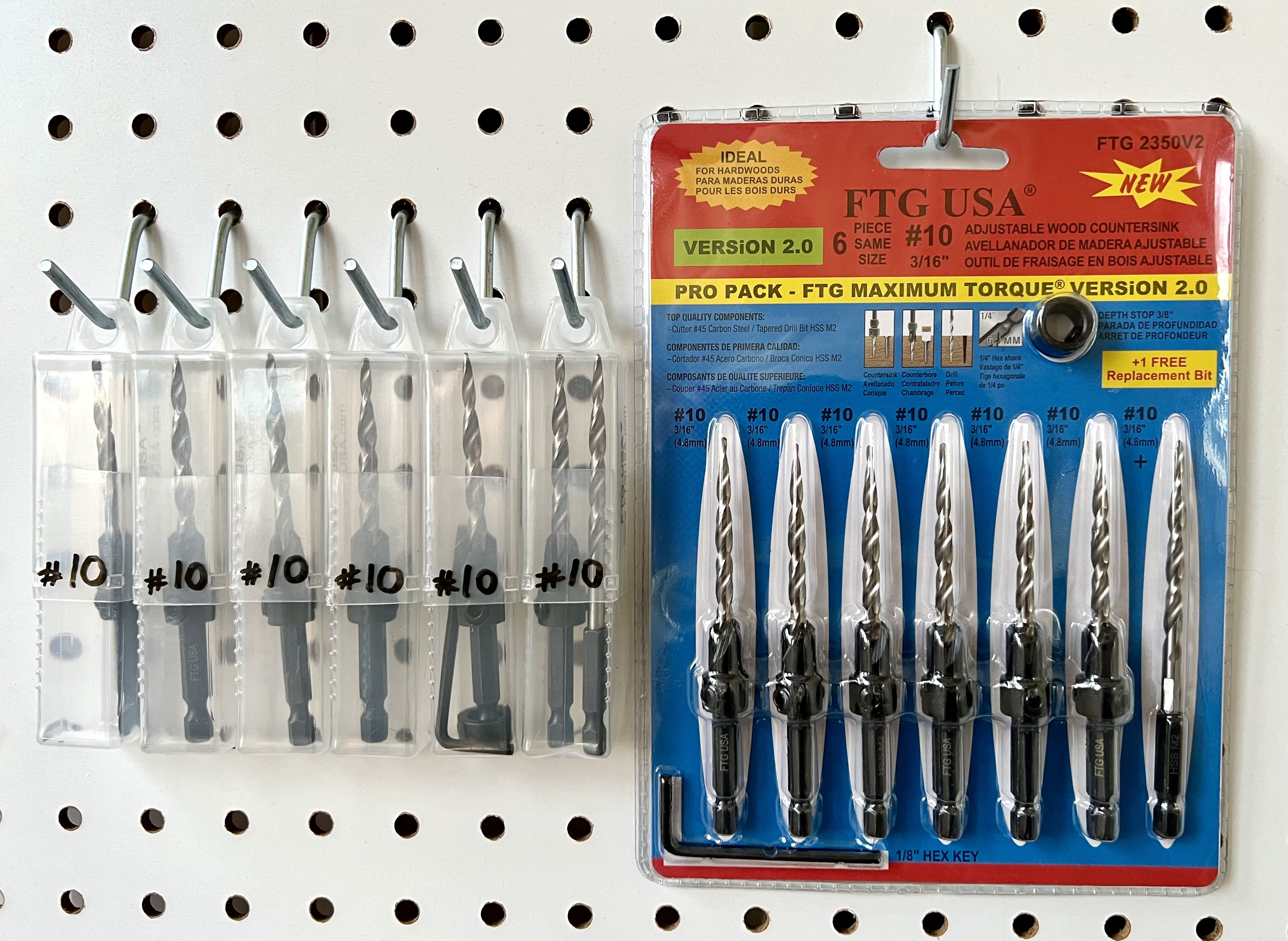 FTG USA Countersink Drill Bit Set 6 Pc #10 (3/16"), 1 Replacement Countersink Bit