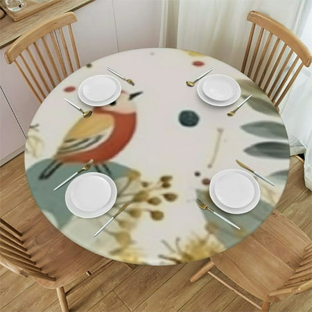 

Sheronv Flowers Leaves Bird Round Table Cover Stain Resistant Washable Indoor Outdoor Tablecloth Kitchen Dining Wedding Parties 100% Polyester Waterproof 46 -50