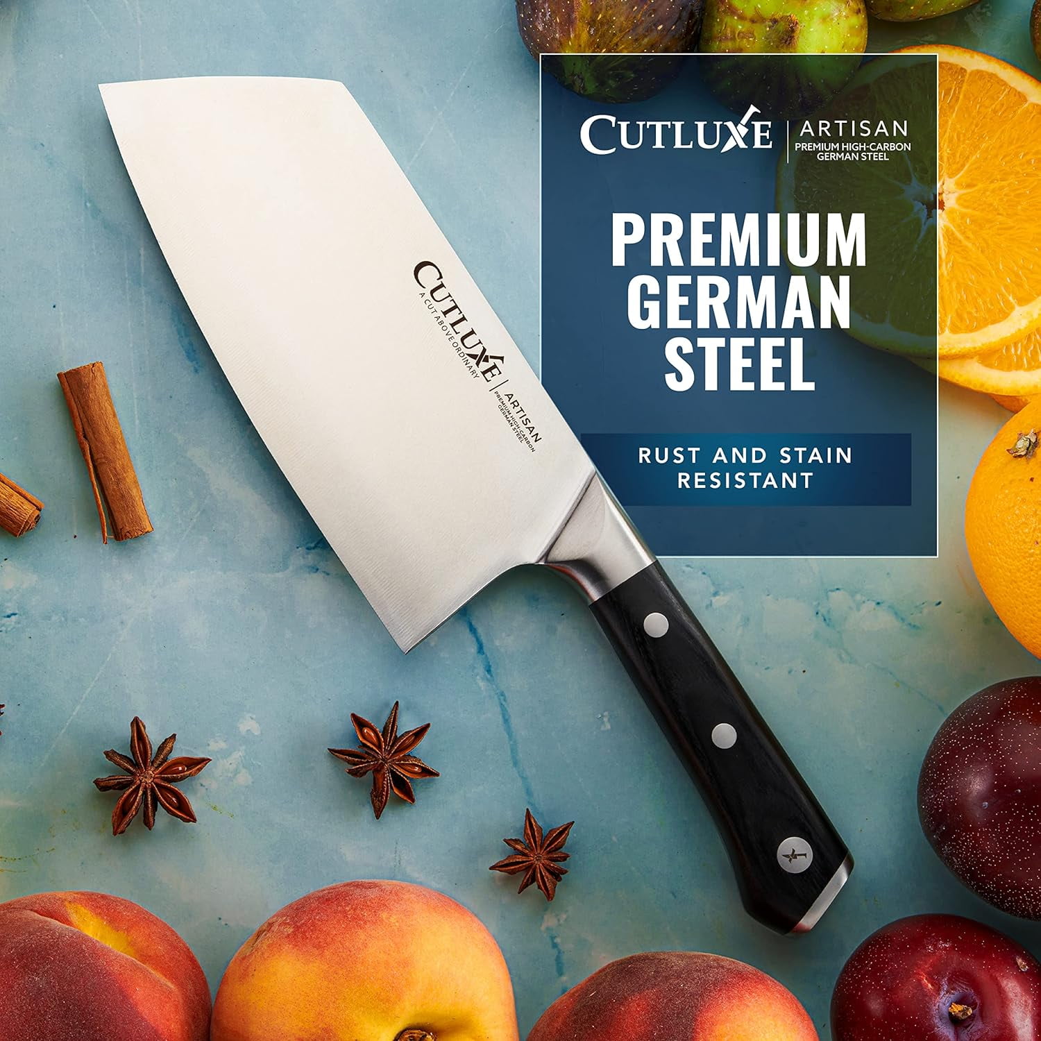 Cutluxe Cleaver Knife - 7 Meat Cleaver, Butcher Knife for Meat Cutting – Razor Sharp German Steel Blade – Full Tang Ergonomic Handle Design –